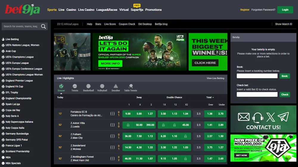 Bet9ja Sportsbook Screenshot